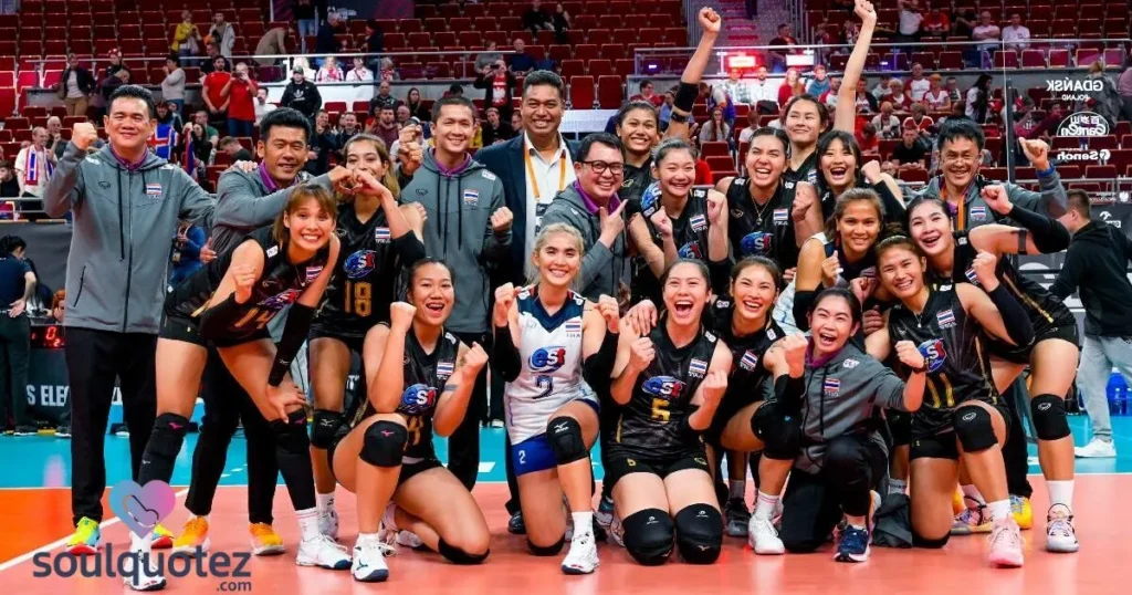 volleyball team celebrate their win